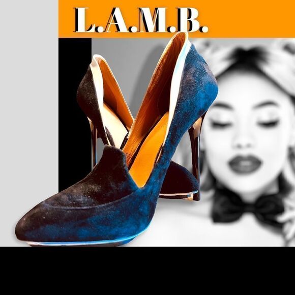 L.A.M.B. Black & White Suede (Runs Approx. 1/2 Size Small) Dice Pumps ($345) - Picture 1 of 9